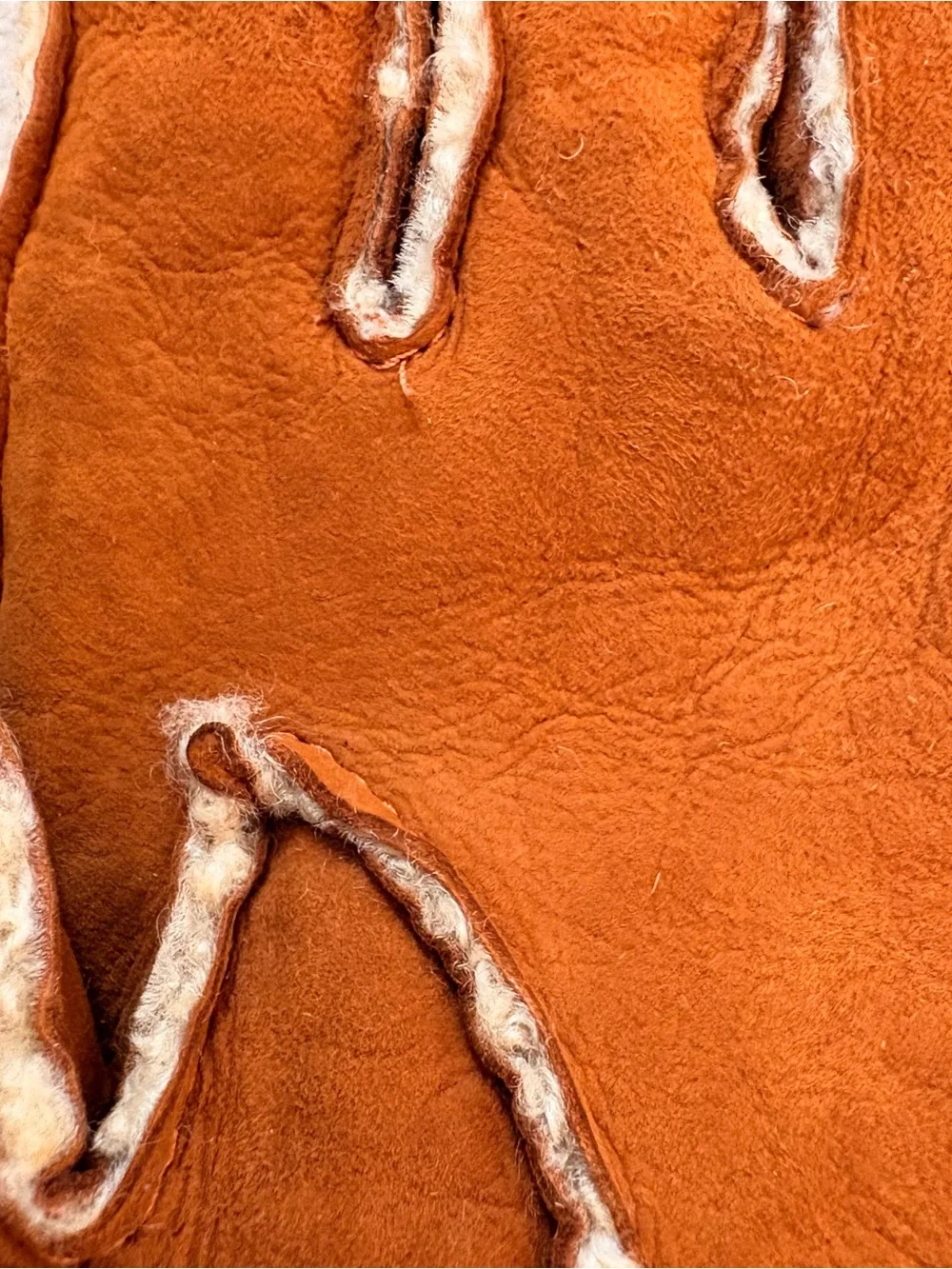 Nordstrom Tan Shearling-Lined & Trimmed Suede Gloves with Buckle Accent